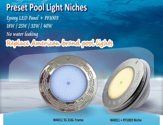 SS316 face plate Preset swimming pool light whole set with RGB color